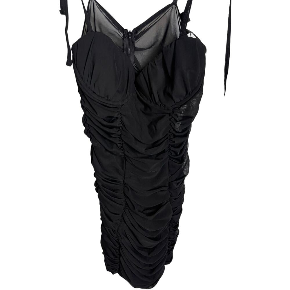 OW Collection Casandra Bustier Mini Dress Ruched Mesh Party Cocktail Hoco LBD S - Picture 5 of 13